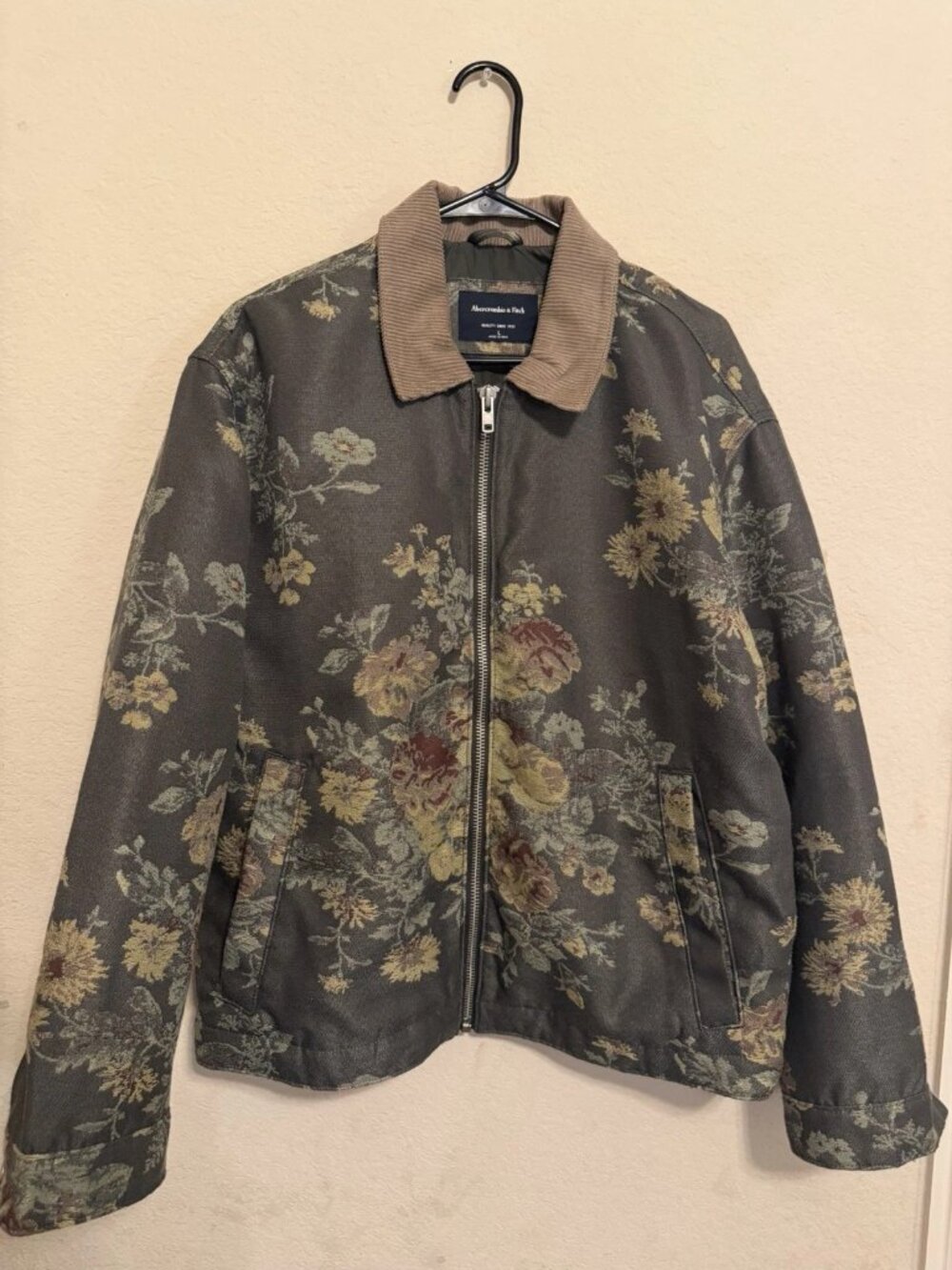 Abercrombie & Fitch Jacquard Floral Tapestry Jacket Corduroy Collar Mens Large